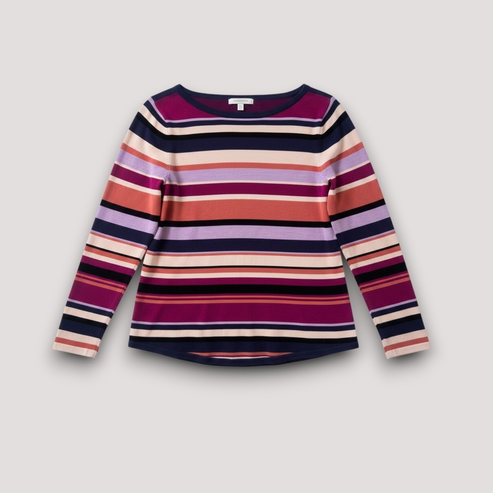 Chico's Sweater Women L Multi-Color Striped Boat Neck Long Sleeve Office Preppy